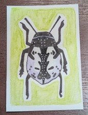 Original ACEO Beetle Illustration OOAK Ink & Watercolor Mini Art Card Green