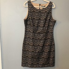 Guess Black And Nude Lace Dress SZ 16 Back Zip Up