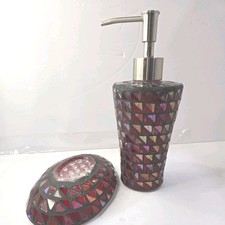 2 Pc Set Of Mosaic Glass Bathroom Accessories Soap Dispenser/soap dish