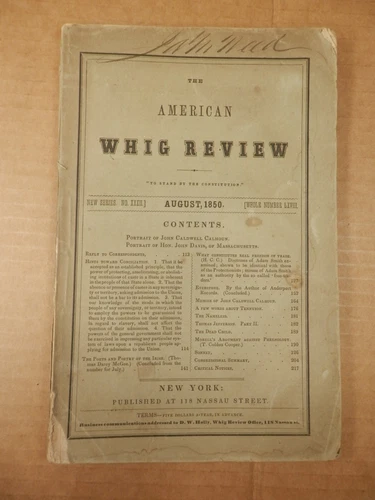 The American Whig Review, August 1850, Antebellum Political Monthly Publication