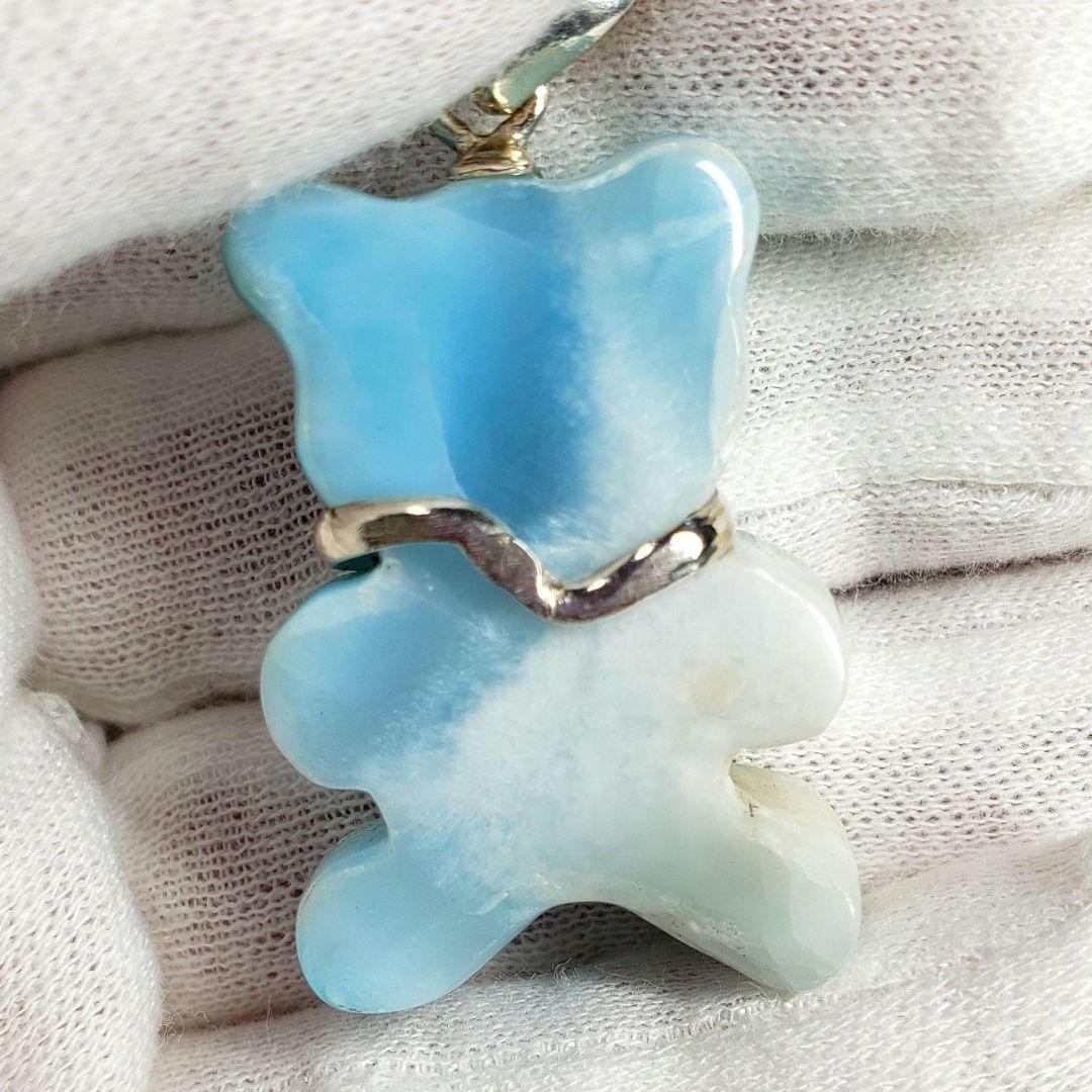 Larimar Bear Pendant Top Solid Silver 925 Blue & … - image 5
