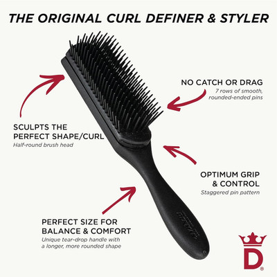 D3 Original Curl Definer & Styler, Curly Hair Brush for Women & Men   7 Row Deta