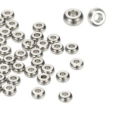 50Pcs 4mm Stainless Steel Flat Round Rondelle Spacer Beads Silver Tone