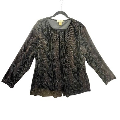 Notations Womens Top Size 2X Open Front Cardigan Glitter Velour Glitter Party