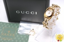 Vintage *N MINT* Gucci 6400L Horsebit White Dial Gold Bracelet Qz Womens Watch