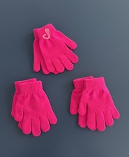 NEW Boy Girl Kids One Size FADED GLORY Three Pair Knit Gloves Hot Pink
