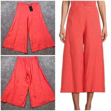 Bryn Walker Ella Wide Leg Cropped Linen Pants Floret Coral Pink Womens Small NEW