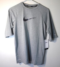 NIKE Swim Boy  s Dri-Fit UV UPF 40 Short Sleeve Rash Guard Shirt Gray Sz XL NWT