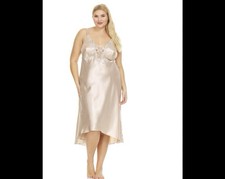 NEW Flora by Flora Nikrooz Stella Satin Venise Trim Lingerie Nightgown Almond 1X