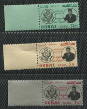 Dubai JFK Airmail Memorial Issue — 75NP, 1R, 1¼R — MNH w/ margin