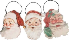 Retro Santa Hanging Ornament Primitives By Kathy Set of 3 ~ 3 Inch Vintage Style