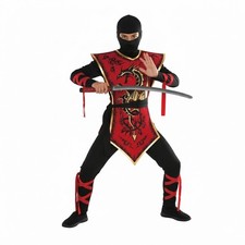 Ninja Child Costume Boys Size Small 4 - 6 Black Red 3 Piece Set