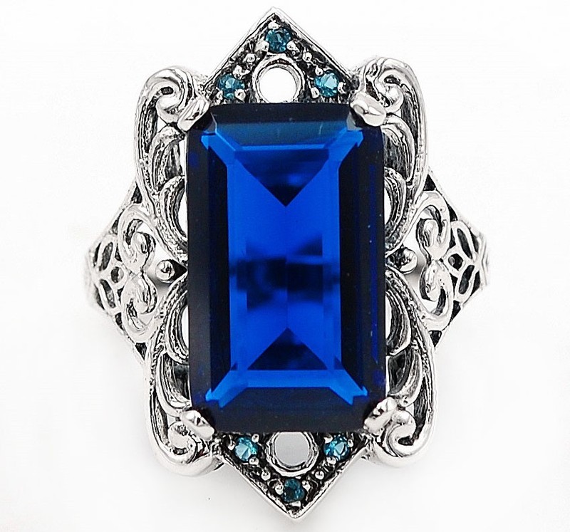 12CT Heat Treated Kyanite 925 Sterling Silver Edwardian Look Ring Sz 6 Z7-5