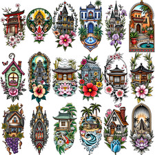 9pcs Temporary Tattoo Waterproof Long-lasting Body Stickers Skyscraper For Arms