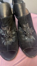 Donald J Pliner Black Suede Beaded Open Toe Block Heel Sandals Women s 7M