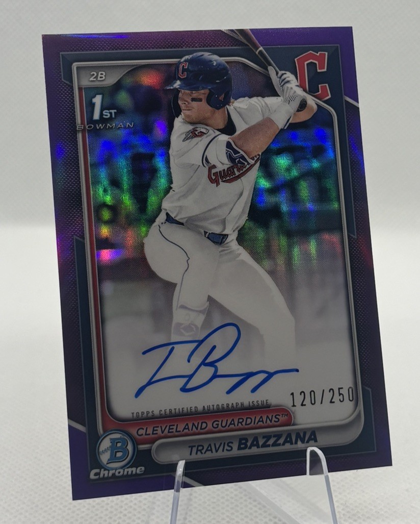 TRAVIS BAZZANA 2024 BOWMAN CHROME DRAFT 1ST PURPLE AUTO /250