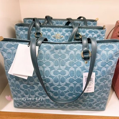 Nwt Coach CDB88 Station Tote Bag In Signature Denim Gold/Indigo | eBay