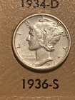 1936-S Mercury Silver Dime AU+/UNC FSB