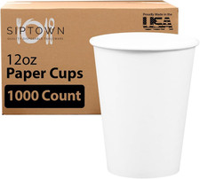 Disposable Coffee Cups 12 Ounce Made in USA 1000 Count Food Safe Leak-Free White