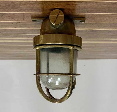 Vintage WISKA Brass Passageway Light Nautical Marine Ceiling Fixture