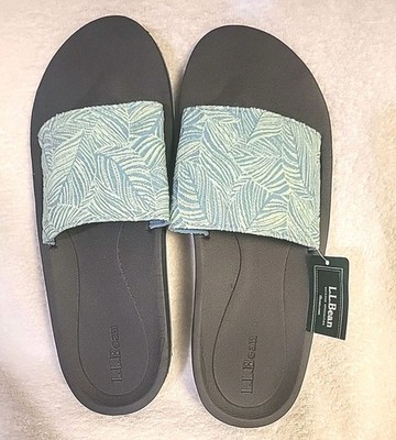 LL Bean Womens Maine Isle Slide Sandals Sz 10M MountnBlLeaf Print NEW Tags & BAG