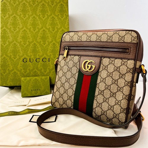 Authentic Gucci GG Supreme Messenger Bag Black Canvas Leather Full Set 474137 