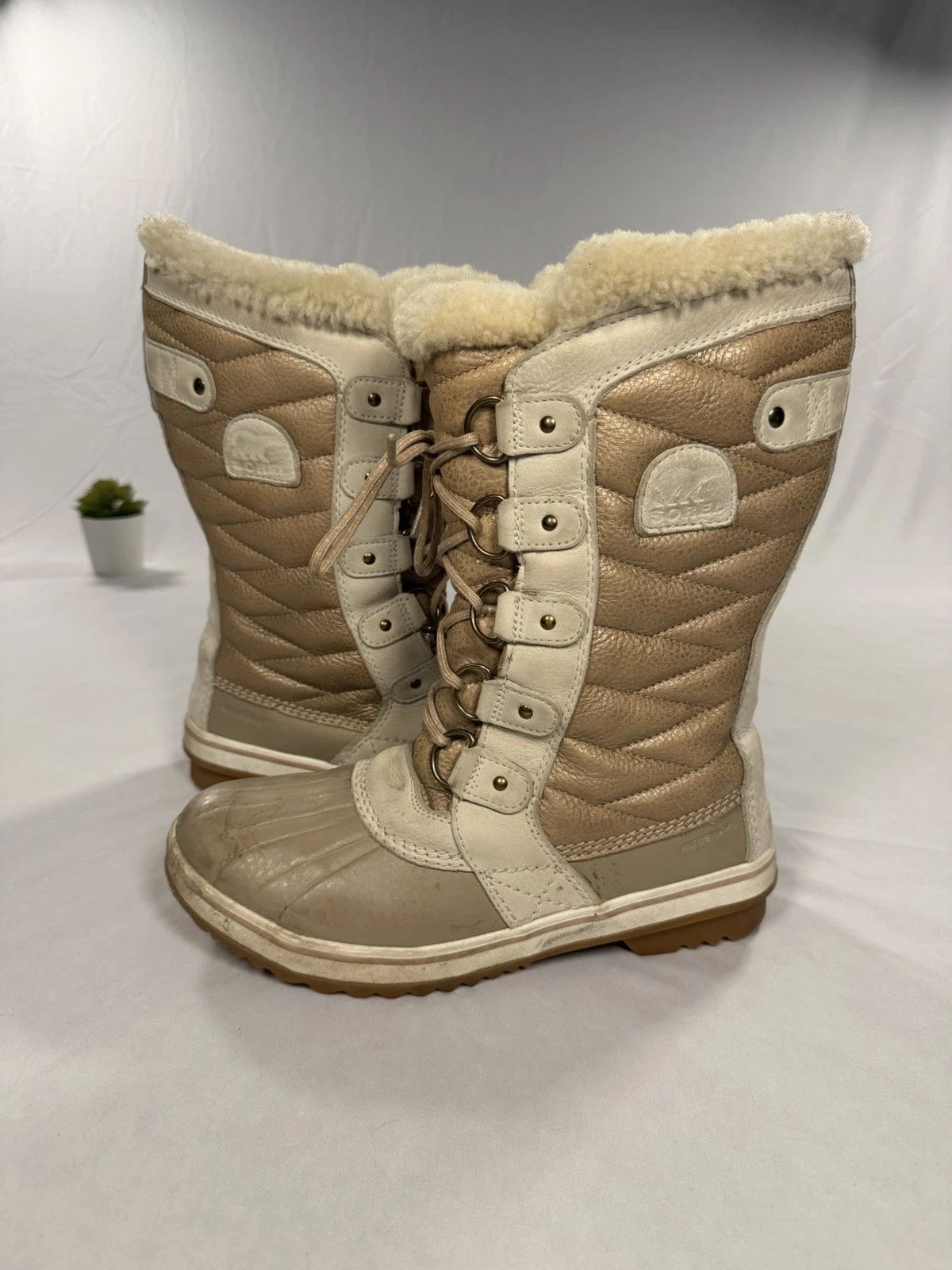 Sorel Tofino II Lux Waterproof Insulation Winter Laced Boots Womens Size 8 Beige