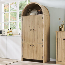 71" Tall Arched Kitchen Pantry, Modern Fluted Wood Storage Cabinet with Doors, 3