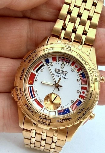 VINTAGE SEIKO WORLD TIMER 8V22-7009 ALARM MENS WATCH ORIGINAL BRACELET WORKS