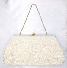 Vintage La Regale Cream Beaded Sequin Clutch Bag Purse Evening 11"