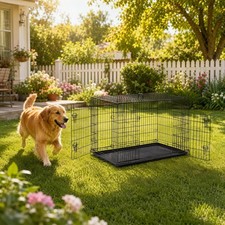 Dog Crate, Single/Double Door Folding Wire Dog Crate