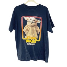Star Wars Mandalorian Grogu Baby Yoda Large Graphic Black Cotton Mens T Shirt