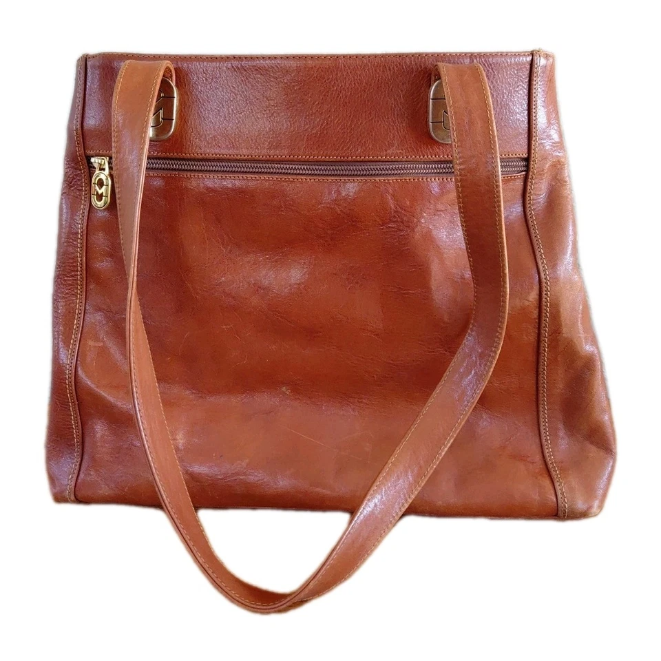 Bolso de Mano Marino Orlandi Vintage Cuero Marrón Dorado Herrajes Hecho en Italia Foto 3 de 4