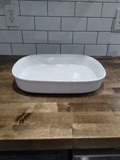 CORNING WARE 4 QT FRENCH WHITE LASAGNA PAN STONEWARE OPEN ROASTER CASSEROLE DISH