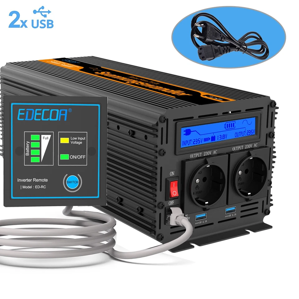 EDECOA Onduleur Sinus Pur 12V 220V 2500W Convertisseur de Puissance UPS - Photo 1/4