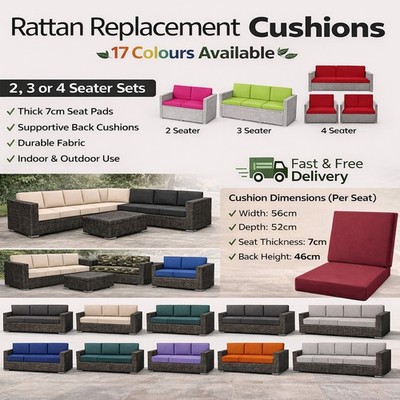 Garten Rattan Terrassen Kissen 2 3 4 Sitzer Outdoor Sofa Sitzauflagen Wasserabweisend