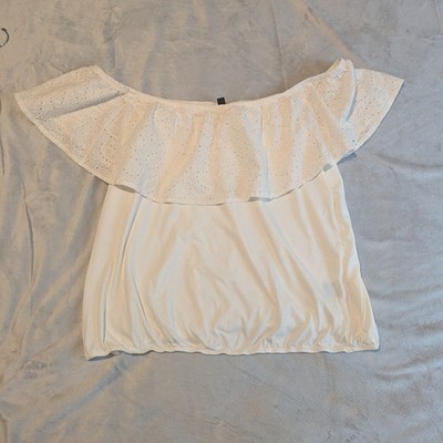Torrid Top Womens 2 Cotton Jersey Off The Shoulder Eyelet Banded Bottom Boho