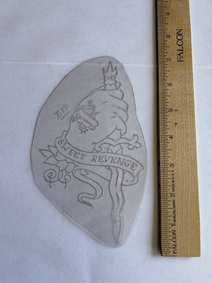 Vintage Acetate Tattoo Stencil 60's-70's ''Sweet Revenge'' Hand Dagger And Banner