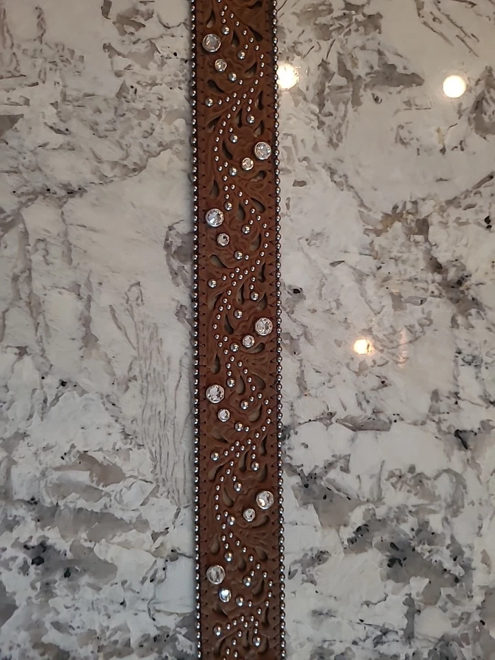 Пояс Justin Palazzo черный блестящий со стразами кожаный ремень размер 38 - Изображение 4 из 4