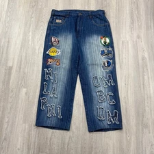 Vintage UNK Jeans Men's 38 (Fits 38x29) NBA Patch Baggy Lakers Celtics Wide Leg