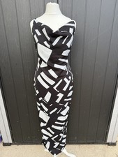 Womens Prettylittlething Black Abstract Print  Satin Cowl Neck Maxi Dress Size 8