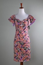 GUESS NWT $148 Vintage African Leaves Combo Pin Up Keyhole Dress Size Small