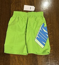 Nike Youth Small Swim Trunks Green Blue Logo Board Shorts Mesh Lining NWT