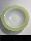 Pyrex 9” Serving Bowl Lime Green Rim Milk Glass Bowl GOLD PRYEX Letters