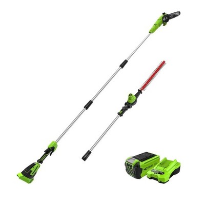 Greenworks 40V 10'' Pole Saw & Hedge Trimmer Attachment w/2.5Ah Battery & Charger