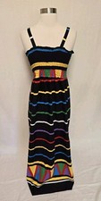 Womens 80s 90s Vintage Maxi Dress Black Multicolor Stripes