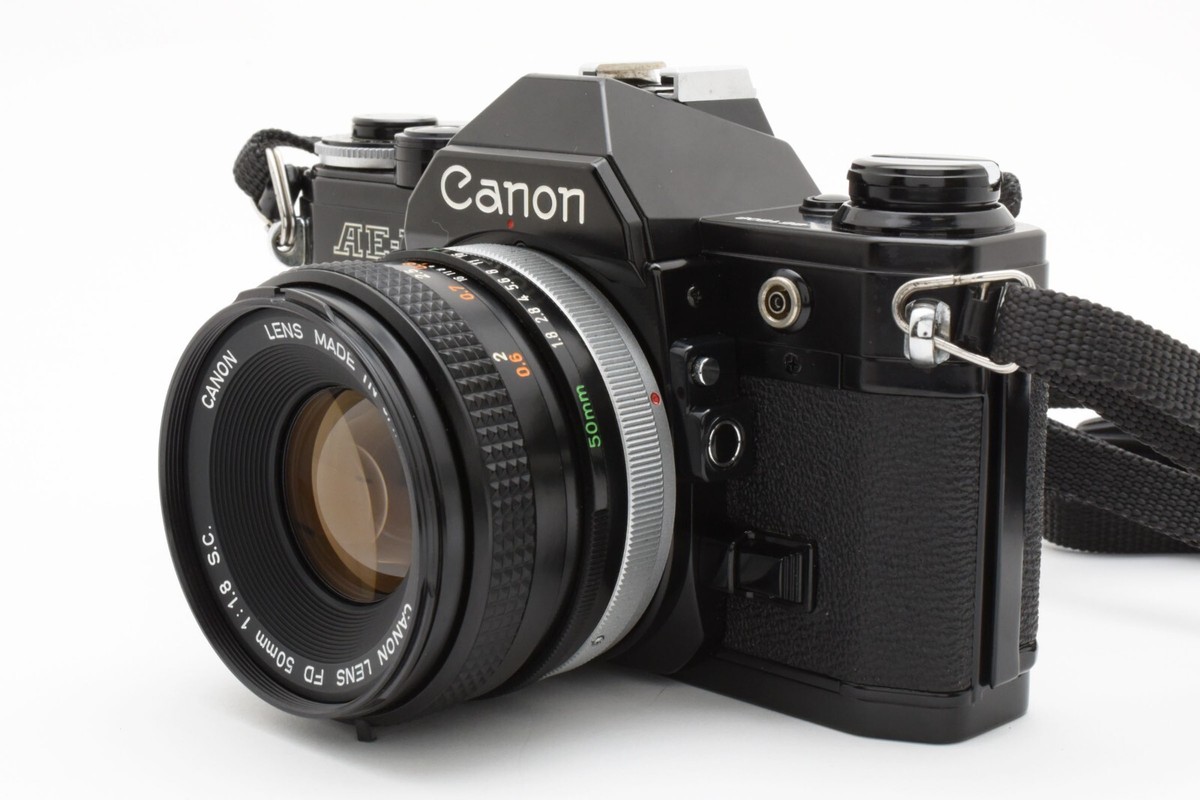 キャノンAE-1 BLACK & FD50mm f1.8 s.c. MINT w/ Winder A ] Canon AE-1 Black Film Camera FD 50mm f1.8