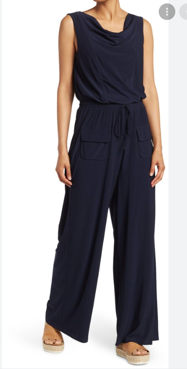 VINCE CAMUTO SLEEVELESS COWL NECK NAVY JERSEY JUMPSUIT sz S