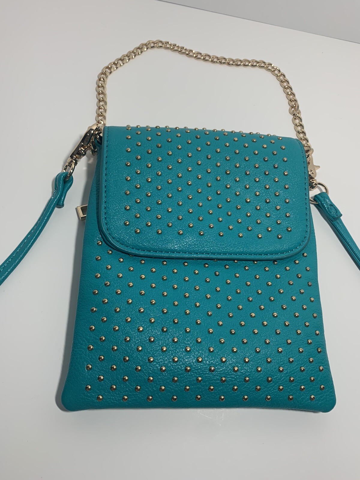 Teal gold studded accent purse crossbody or shoulder bag
