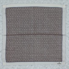 K598 FENDI Brown Monogram Logo Cotton Jacqard Scarf Pocket Square 17.5" X 17"